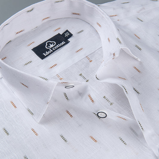 Pure White Linen Butta Small Vertical Print 