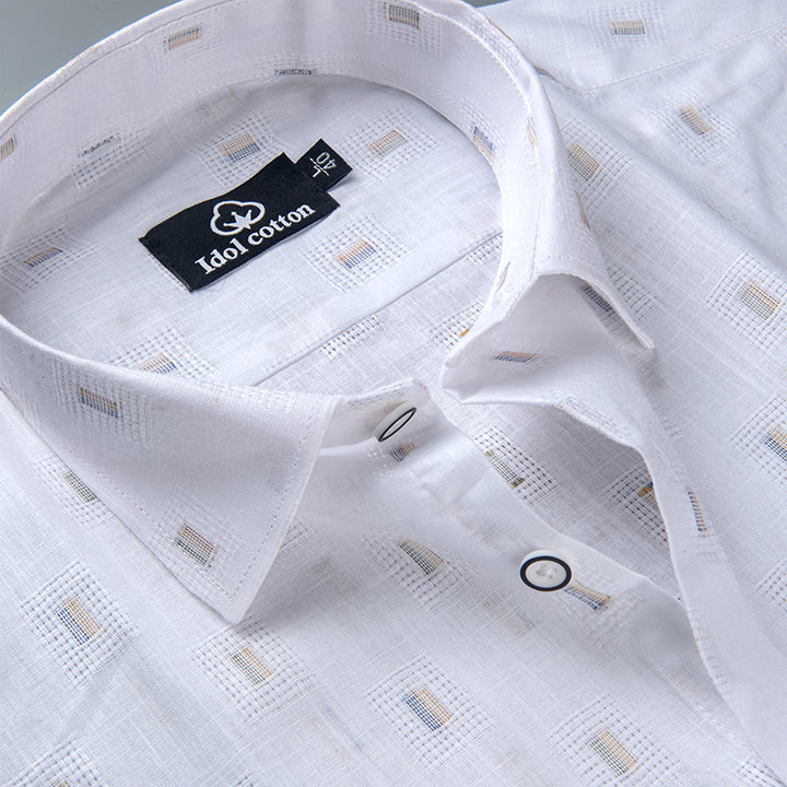 Pure White Linen Butta Geometric Square Print