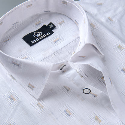 Pure White Linen Butta Geometric Square Print