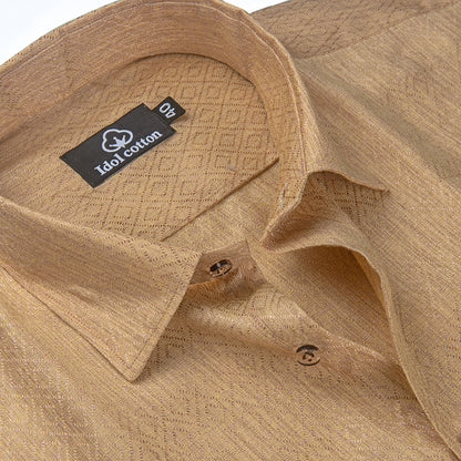 Teal Jacquard Dimond Pattern Cotton Shirt camels Belge Fon Colour