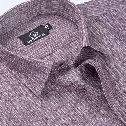 Striped Cotton Formal Shirt Wine Color