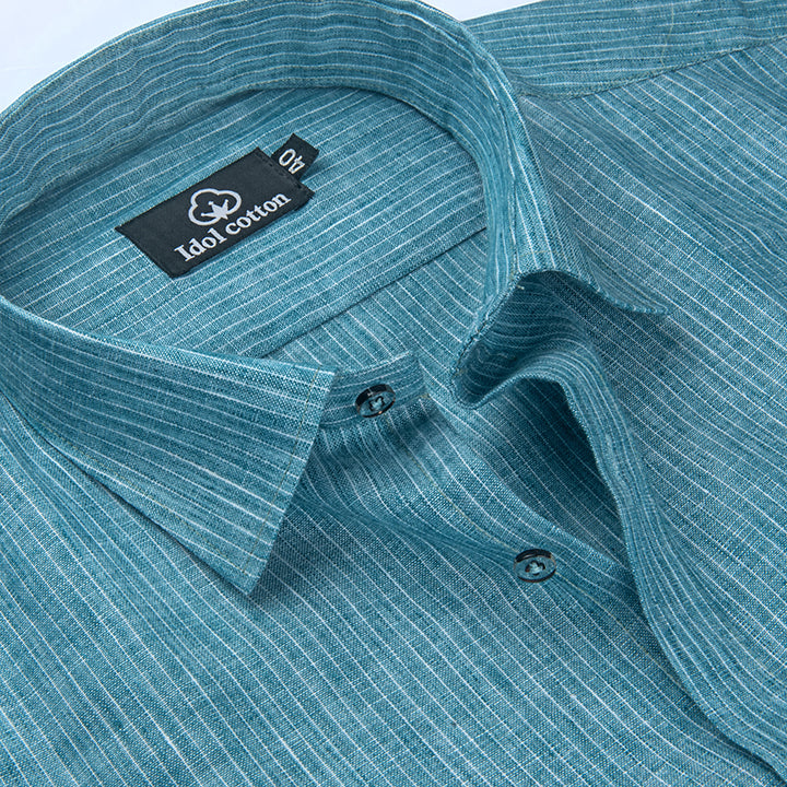 Striped Cotton Formal Shirt Teal Blue