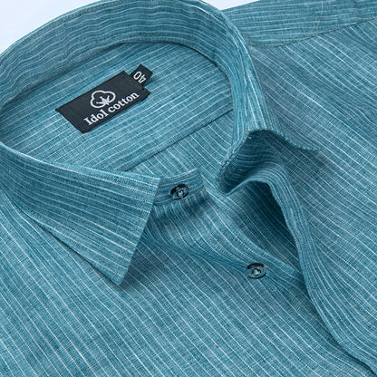 Striped Cotton Formal Shirt Teal Blue