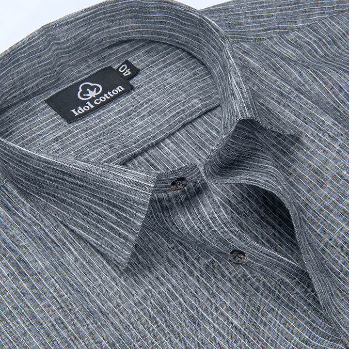 Striped Cotton Formal Shirt Dark Ash Gray Color