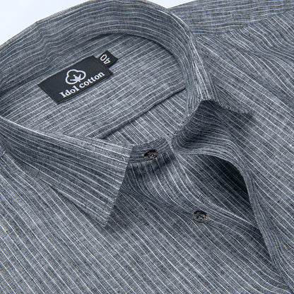Striped Cotton Formal Shirt Dark Ash Gray Color