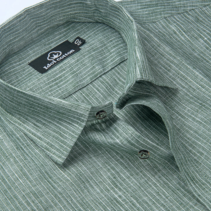 Striped Cotton Formal Shirt Dark Olive Green Color