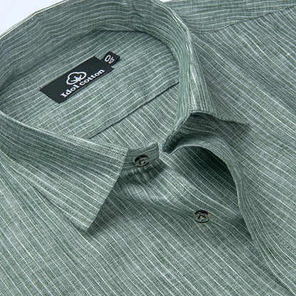 Striped Cotton Formal Shirt Dark Olive Green Color