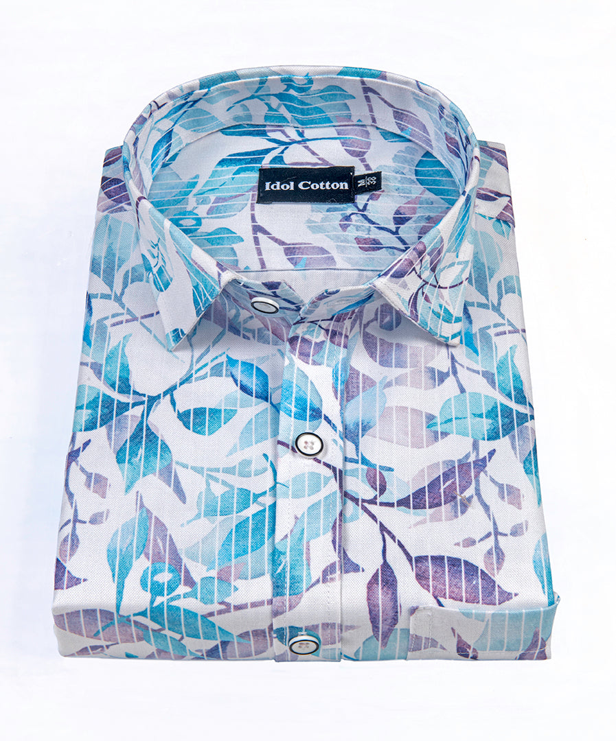 Pure Cotton Digital Print Sky Mix Leaf Print