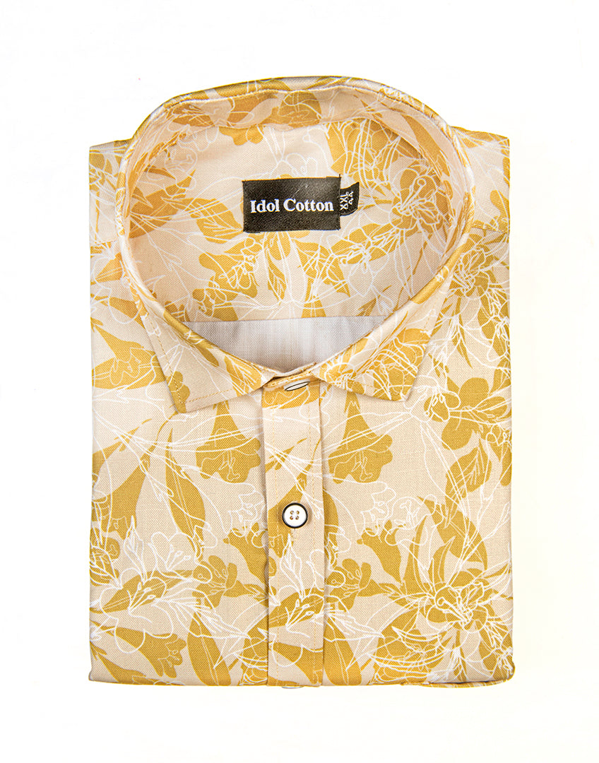 Pure Cotton Digital Print Yellow Mix Flower Print