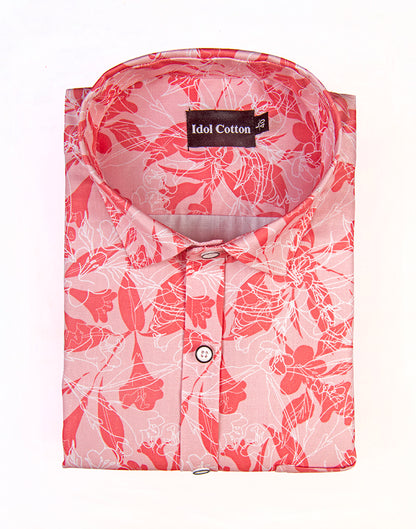 Pure Cotton Digital Print Red White Mix Flower Design