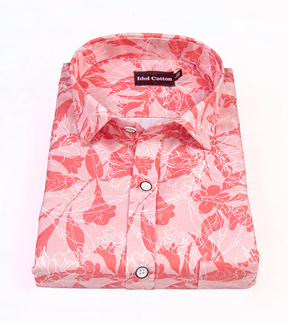 Pure Cotton Digital Print Red White Mix Flower Design