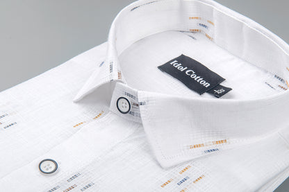 Pure White Linen Butta Print Three Lline Stripes