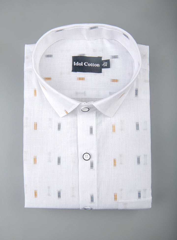 Pure White Linen Butta Print Gold Blue Single Trip
