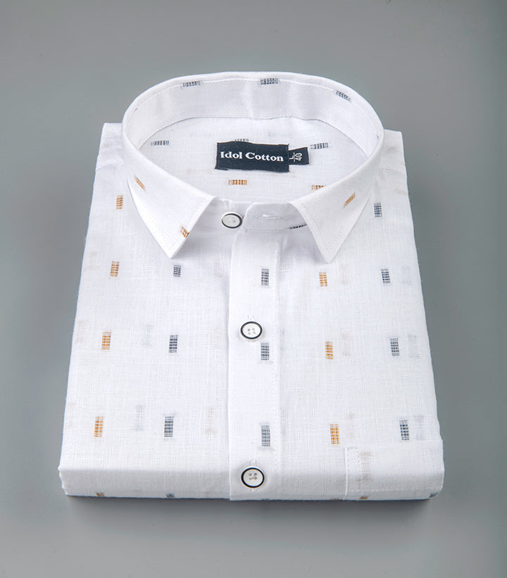 Pure White Linen Butta Print Gold Blue Single Trip