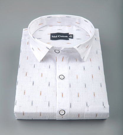 Pure White Linen Butta Print Small Singl Lline Stripes