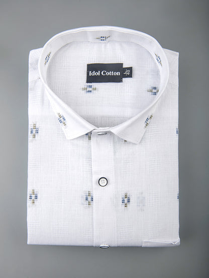 Pure White Linen Butta Print Plus Sign Print