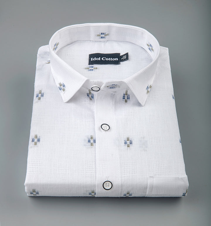 Pure White Linen Butta Print Plus Sign Print
