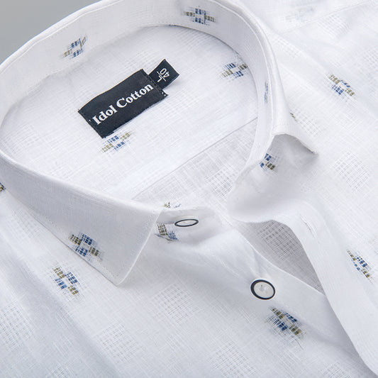 Pure White Linen Butta Print Plus Sign Print