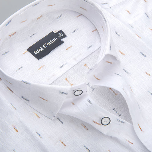 Pure White Linen Butta Print Small Singl Lline Stripes