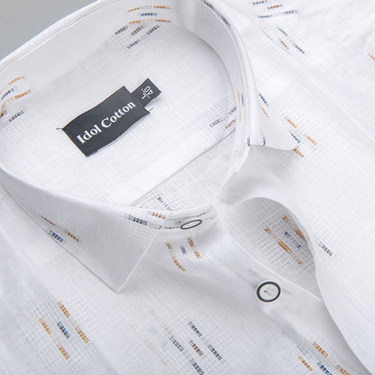 Pure White Linen Butta Print Three Lline Stripes