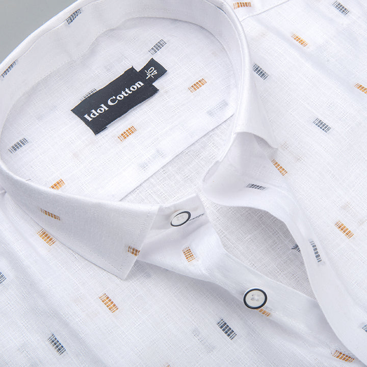 Pure White Linen Butta Print Gold Blue Single Trip