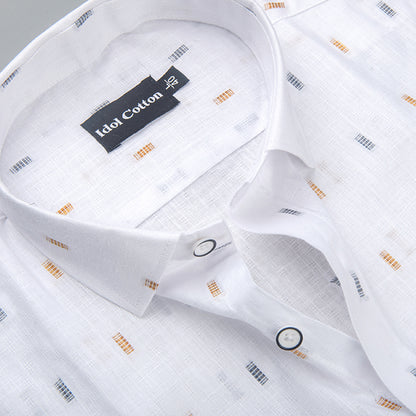 Pure White Linen Butta Print Gold Blue Single Trip
