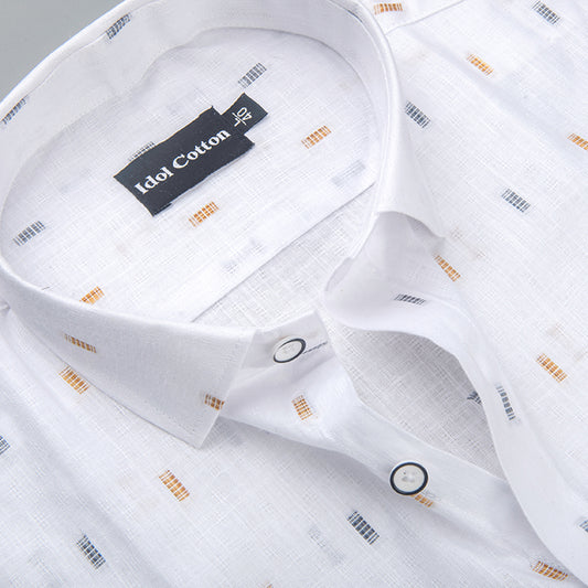 Pure White Linen Butta Print Gold Blue Single Trip