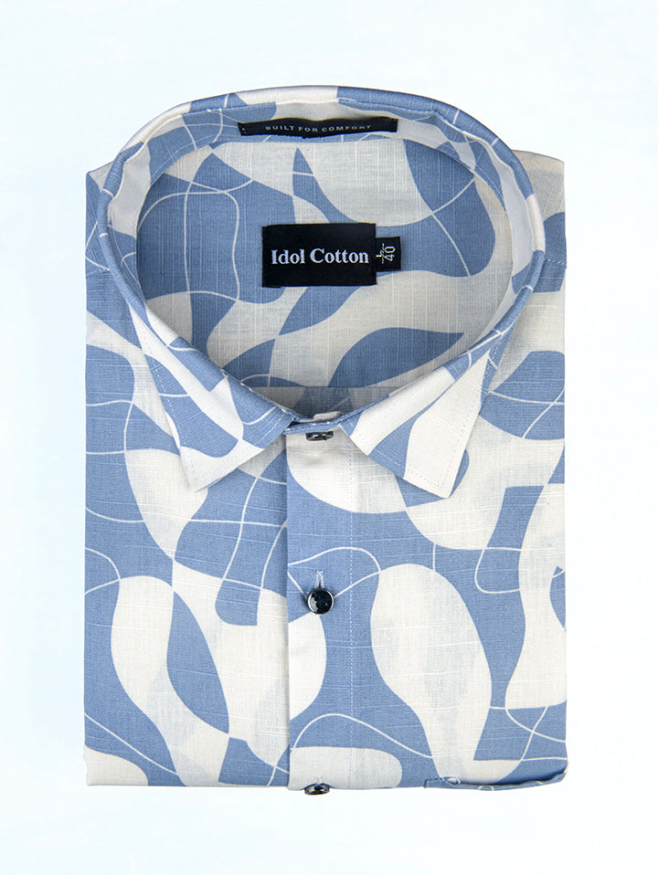 Linen Geometric Print Blue And White