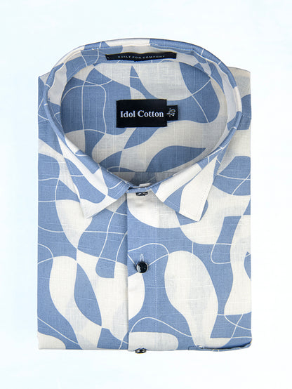 Linen Geometric Print Blue And White