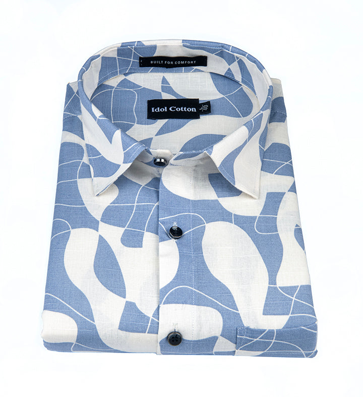 Linen Geometric Print Blue And White