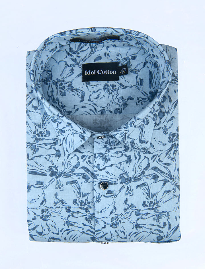 Linen Blue Floral Print Linen Blue Background