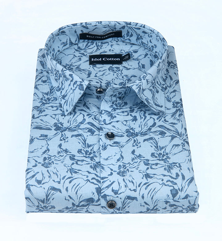 Linen Blue Floral Print Linen Blue Background