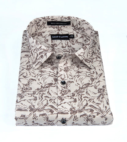 Linen Brown Floral Print Light Belge Background