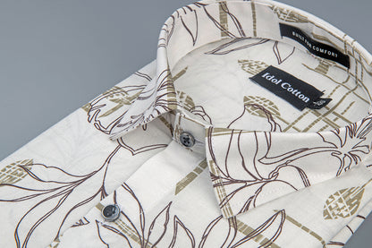 Linen Floral Line Art Print Olive Green Dark Brown