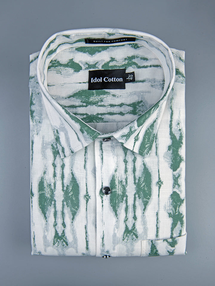 Linen Ikat Inspired Print Olive Green