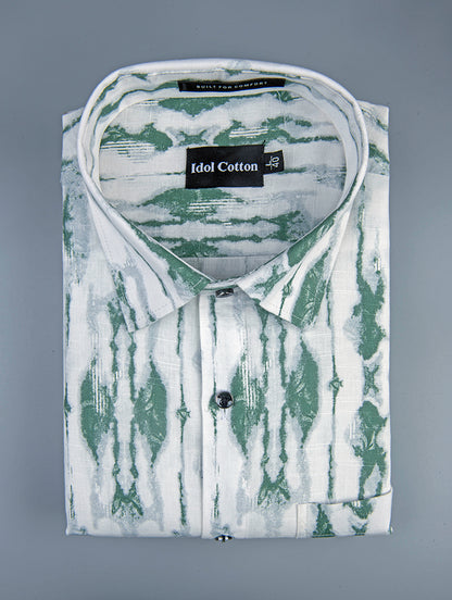 Linen Ikat Inspired Print Olive Green