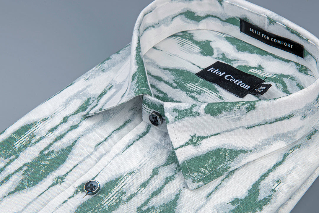 Linen Ikat Inspired Print Olive Green