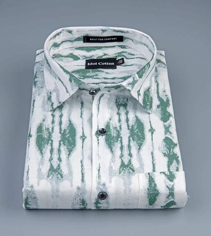 Linen Ikat Inspired Print Olive Green