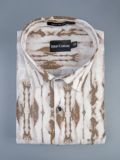 Linen Ikat Inspired Print Olive Brown