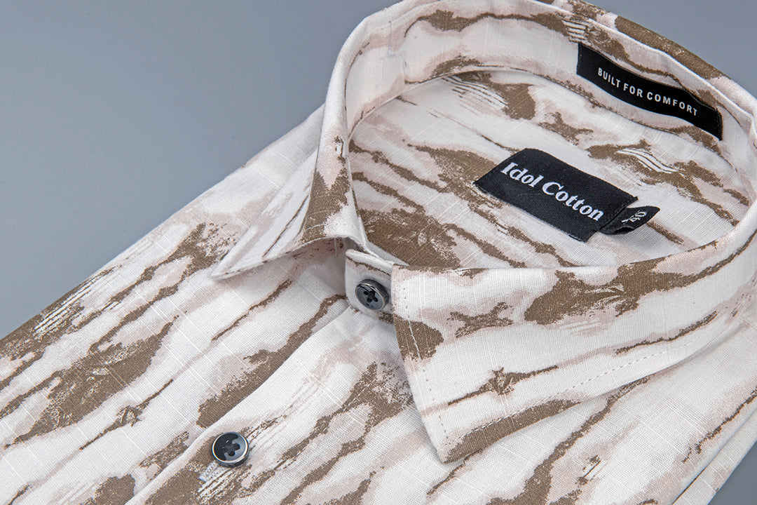 Linen Ikat Inspired Print Olive Brown