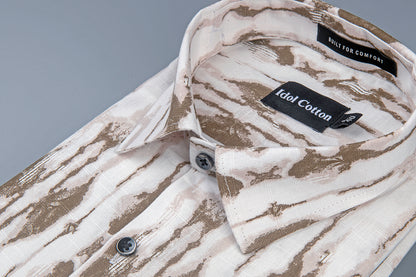 Linen Ikat Inspired Print Olive Brown