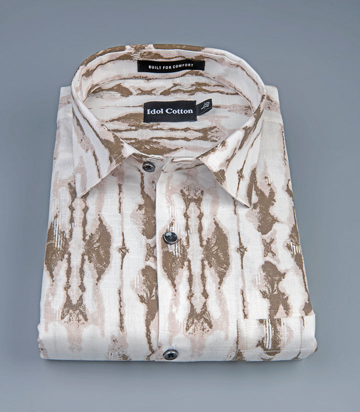 Linen Ikat Inspired Print Olive Brown