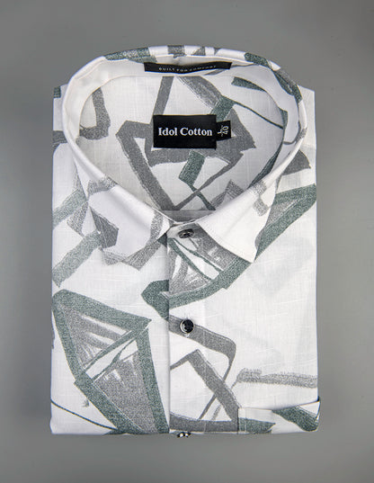 Linen Brushstrokes Print White Base With Medium Gray