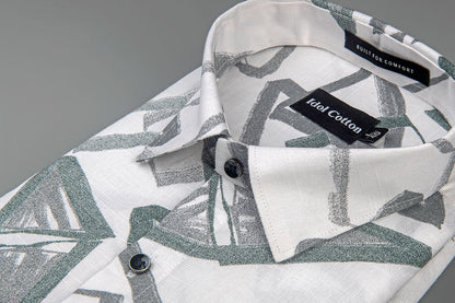 Linen Brushstrokes Print White Base With Medium Gray