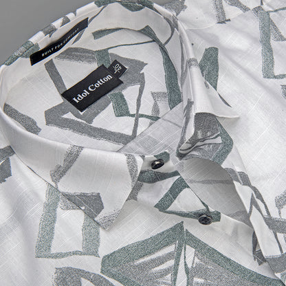 Linen Brushstrokes Print White Base With Medium Gray