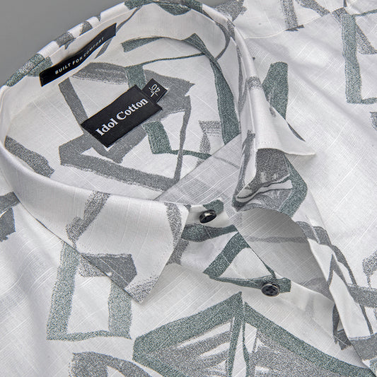 Linen Brushstrokes Print White Base With Medium Gray