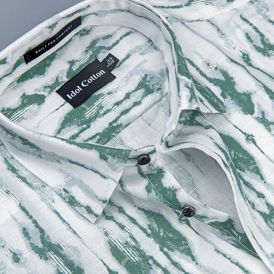 Linen Ikat Inspired Print Olive Green