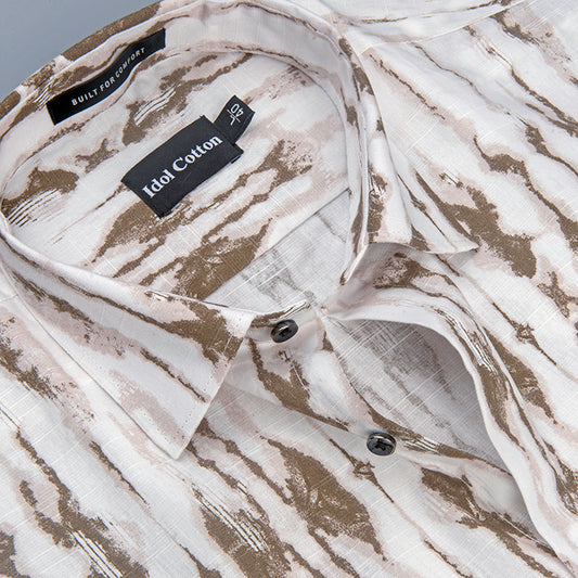 Linen Ikat Inspired Print Olive Brown