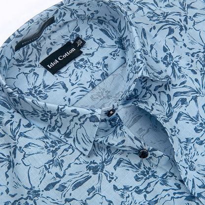 Linen Blue Floral Print Linen Blue Background