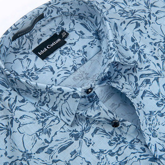 Linen Blue Floral Print Linen Blue Background
